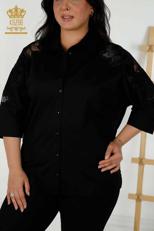Venta al por mayor Camisa Mujer - Tul Detallado - Negro - 20406 | kazee