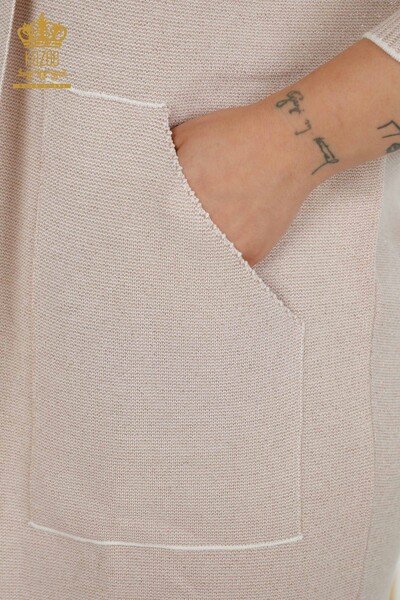 Venta al por mayor Cárdigan de Mujer con Detalle de Bolsillo Polvo Claro - 30047 | KAZEE - 5