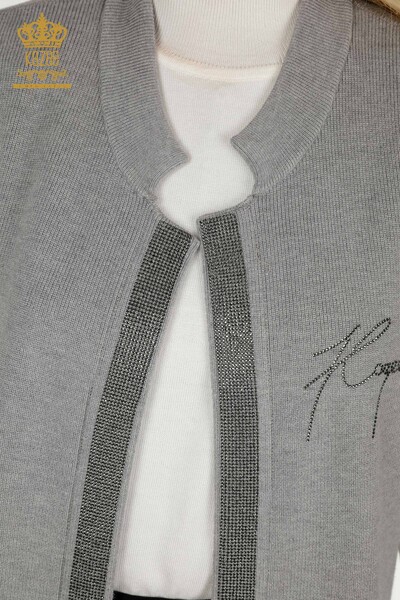 Venta al por mayor Chaleco Corto de Mujer Bordado Piedra Gris - 30409 | KAZEE - Kazee (1)