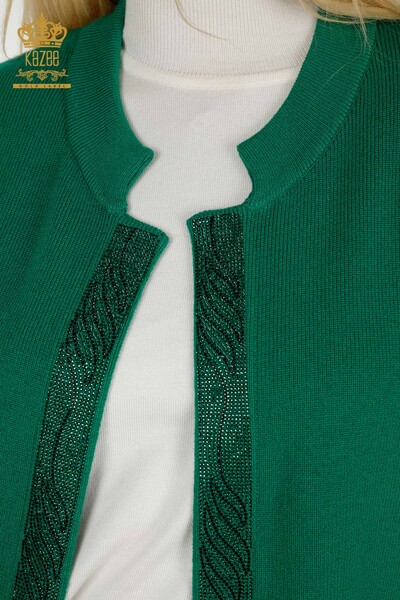 Venta al por mayor Chaleco de Mujer Bordado con Piedras de Colores Verde - 30617 | KAZEE - Thumbnail