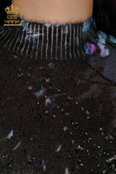 Venta al por mayor Sweater Mujer Angora Digital Print Navy - 16009 | kazee - Thumbnail