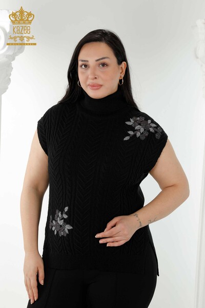 Venta al por mayor Suéter Mujer Estampado Floral Negro - 30179 | kazee - Thumbnail