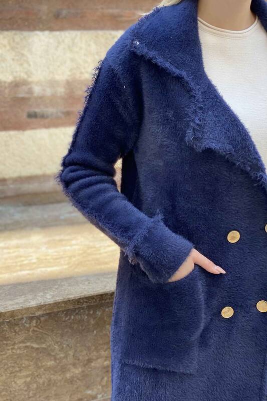 Venta al por mayor Abrigo de Mujer con Botón de Angora de Dos Bolsillos Detallado - 19055 | kazee