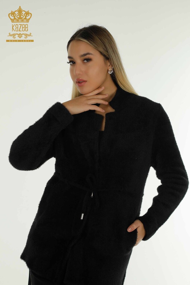 Venta al por mayor Cárdigan de Angora para Mujer con Detalle de Corbata, Negro - 30269 | KAZEE - 1