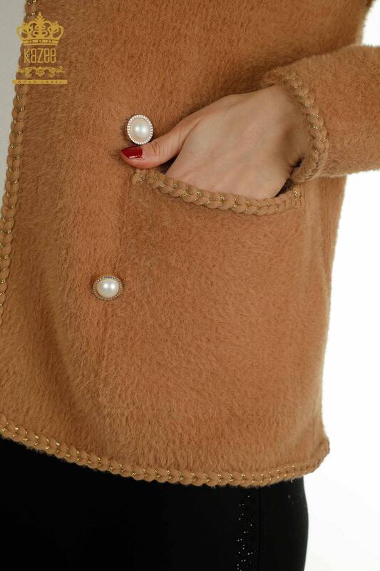 Venta al por mayor de visón detallado con bolsillo de cárdigan de angora para mujer - 30799 | KAZEE