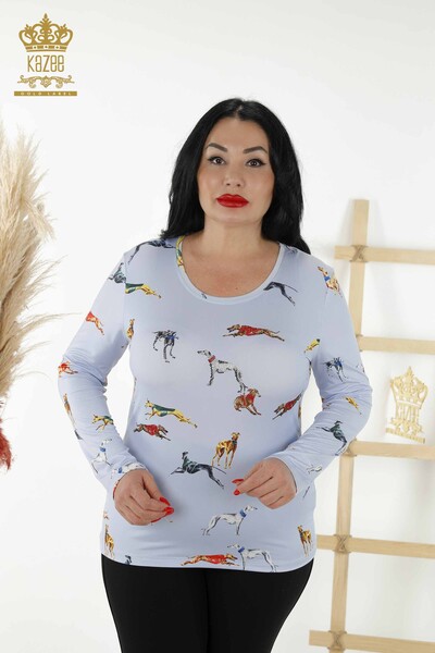 Venta al por mayor Blusa de Mujer - Figura Animal - Azul - 77772 | kazee - 1