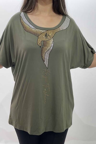 Venta al por mayor Blusa de mujer con bordado de piedra con figura de pájaro - 77661 | kazee - Thumbnail