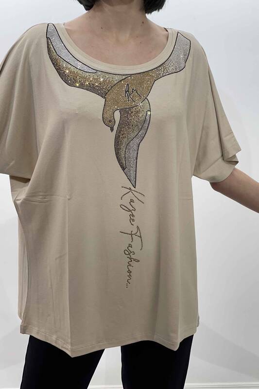 Venta al por mayor Blusa de mujer con bordado de piedra con figura de pájaro - 77661 | kazee