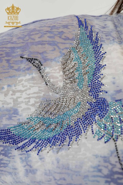Venta al por Mayor Blusa de Mujer - Estampado de Aves - Indigo - 79124 | kazee - Thumbnail