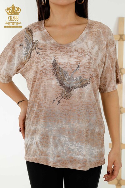 Venta al por mayor Blusa de Mujer - Estampado de Aves - Mink - 79124 | kazee - Thumbnail