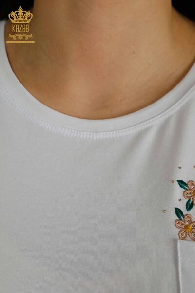 Venta al por mayor Blusa de Mujer con Detalle de Bolsillo Blanco - 79477 | KAZEE - Thumbnail