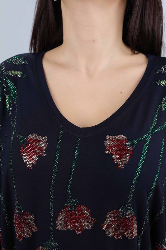 Venta al por mayor Blusa de mujer bordada patrón de rosas de colores - 77878 | kazee