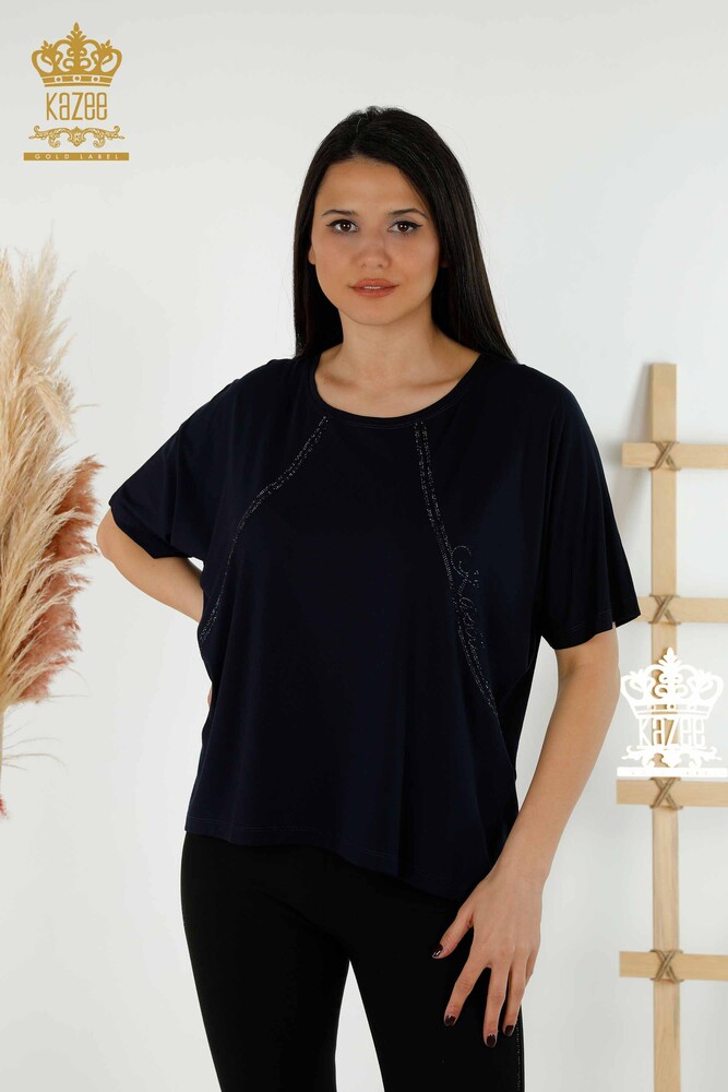Venta al por mayor Blusa de Mujer - Piedra Bordada - Azul Marino - 79295 | kazee - 1