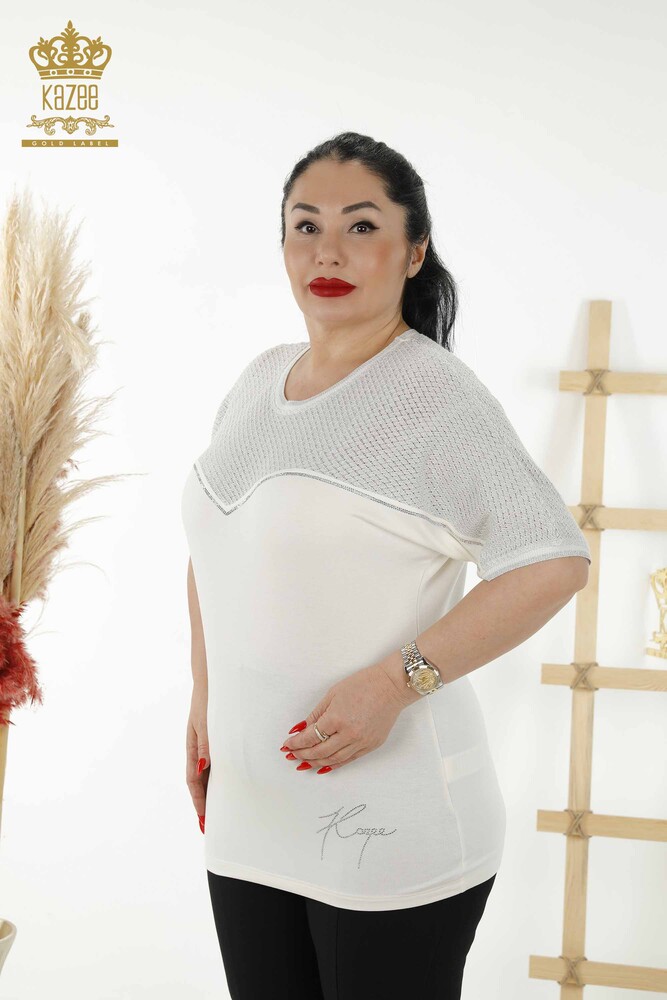 Venta al por mayor Blusa de Mujer - Bordado Piedra - Crudo - 79235 | kazee - 1