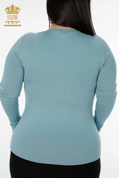 Venta al por mayor Blusa de Mujer con Bordado de Piedra y Cuello Redondo Azul - 79000 | kazee - Thumbnail