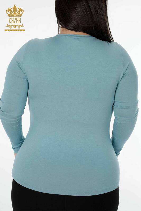 Venta al por mayor Blusa de Mujer con Bordado de Piedra y Cuello Redondo Azul - 79000 | kazee