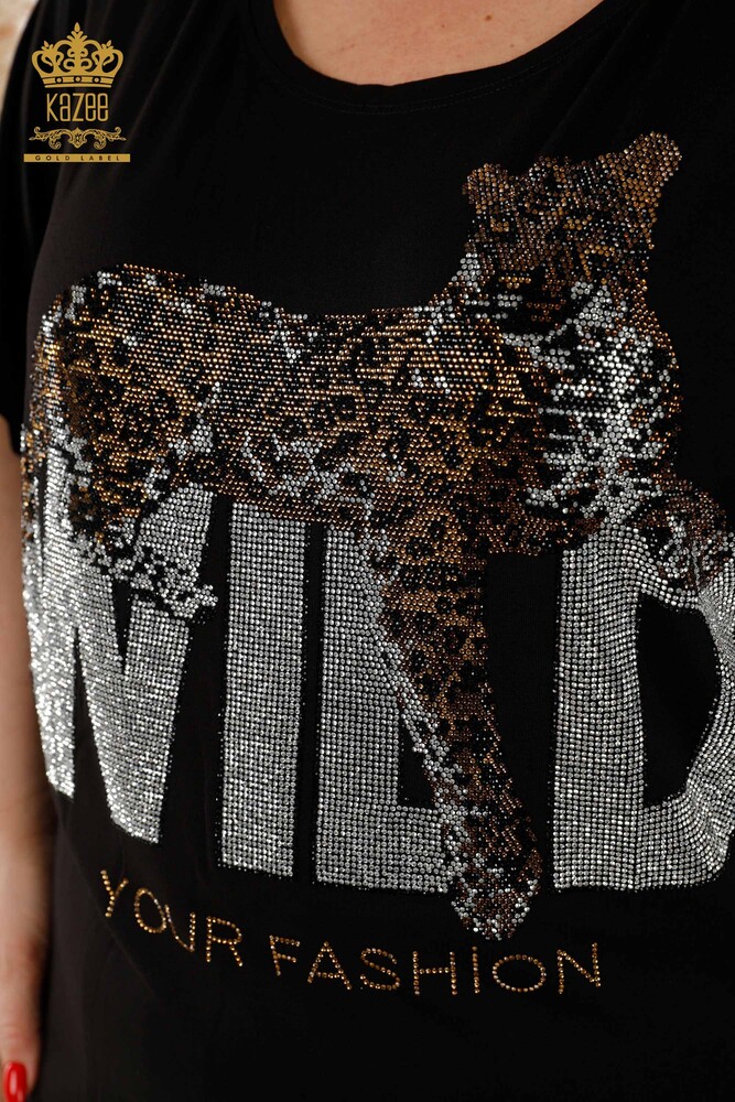 Venta Al por Mayor Blusa de Mujer - Piedra Bordado - Negra - 77713 | kazee - 4