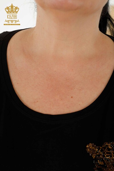 Venta Al por Mayor Blusa de Mujer - Piedra Bordado - Negra - 77713 | kazee - 5