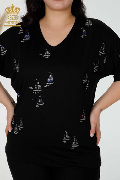 Venta al por mayor Blusa de Mujer Piedra Bordada Negra - 78936 | kazee - 2