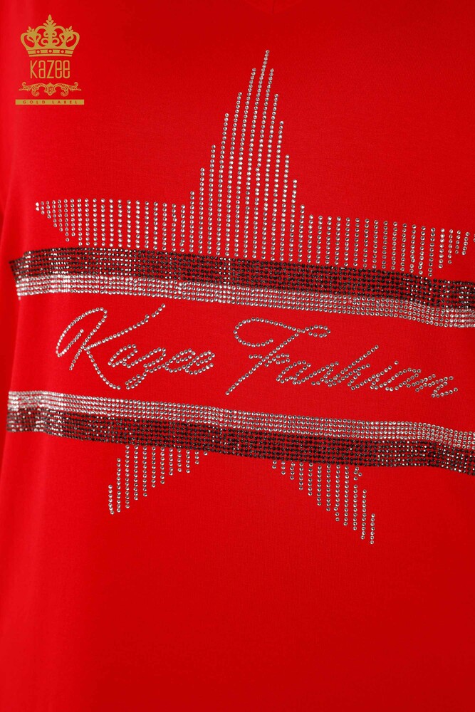 Venta al por mayor Blusa de Mujer - Piedra Bordada - Roja - 78882 | kazee - 3
