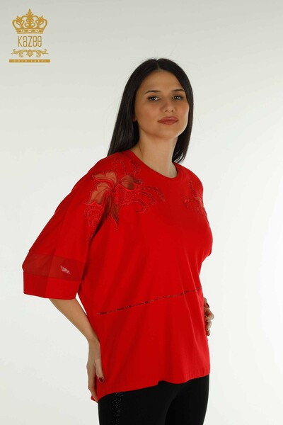 Venta al por mayor Blusa de Mujer - Piedra Bordada - Roja - 79057 | kazee - Thumbnail