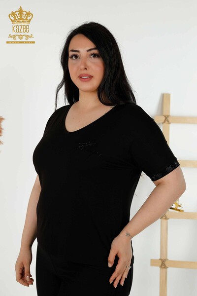 Venta al por mayor Blusa de mujer - Detalle de botones - Negro - 79297 | kazee 