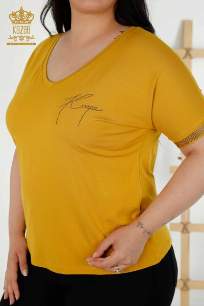 Venta al por mayor Blusa de Mujer - Detalle de Botones - Azafrán - 79297 | kazee - Thumbnail