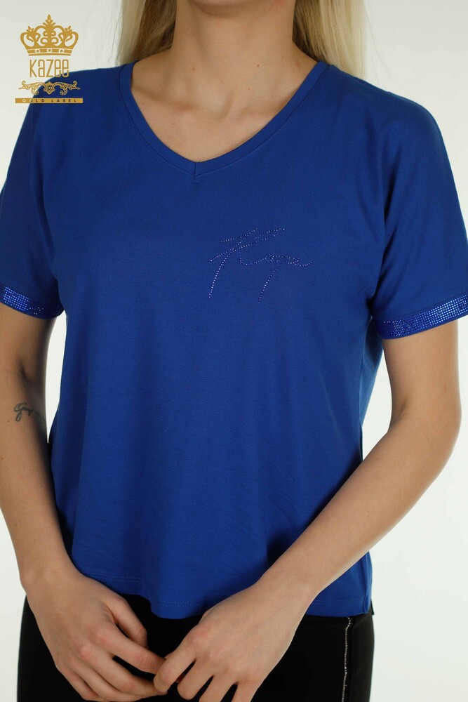 Venta al por mayor Blusa de Mujer - Detalle de Botones - Azul Oscuro - 79297 | kazee - 2