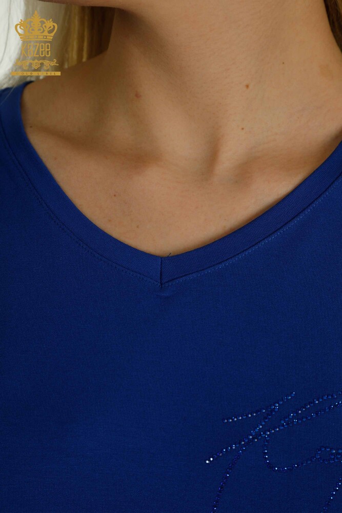 Venta al por mayor Blusa de Mujer - Detalle de Botones - Azul Oscuro - 79297 | kazee - 3