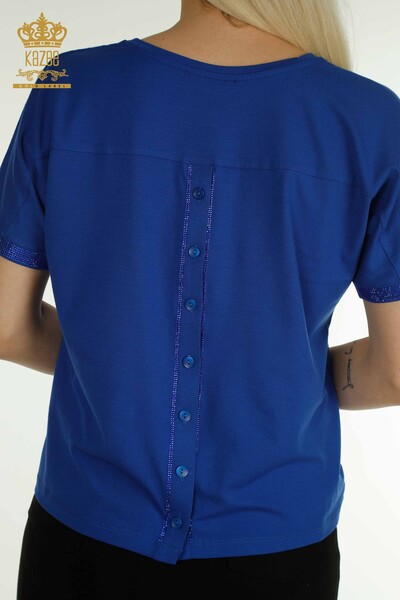 Venta al por mayor Blusa de Mujer - Detalle de Botones - Azul Oscuro - 79297 | kazee - 7
