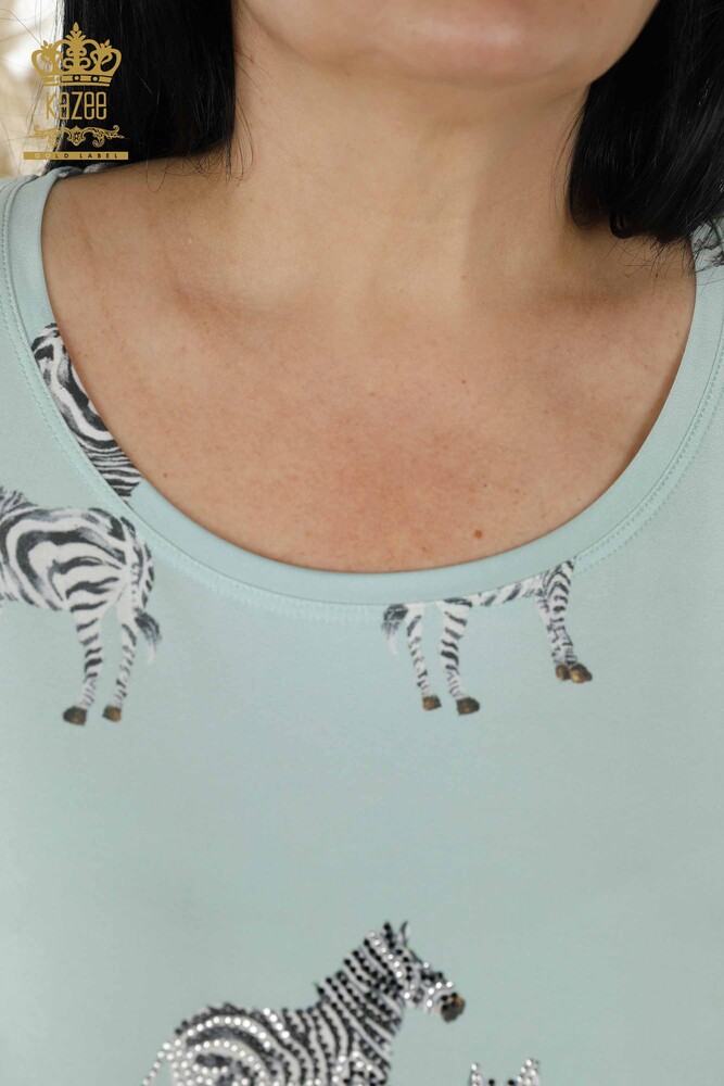 Venta al por Mayor Blusa de Mujer - Estampado de Cebra - Azul Claro - 77690 | kazee - 4