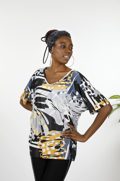 Venta al por mayor Blusa de Mujer Colorida con Estampado Digital - 12034 | kazee - Thumbnail