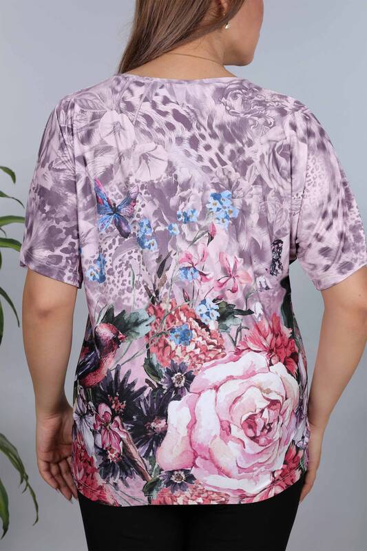 Venta al por mayor Blusa de mujer con diseño de mariposas y rosas de colores - 77803 | kazee