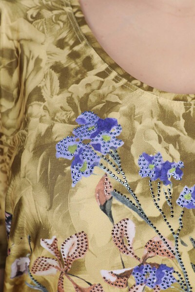 Venta al por mayor Blusa de mujer con diseño de mariposas y rosas de colores - 77803 | kazee - Thumbnail