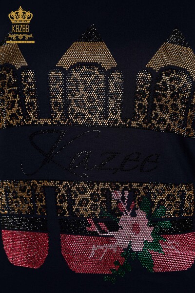 Venta al por mayor Blusa Mujer Color Piedra Bordada Azul Marino - 77942 | kazee - 3