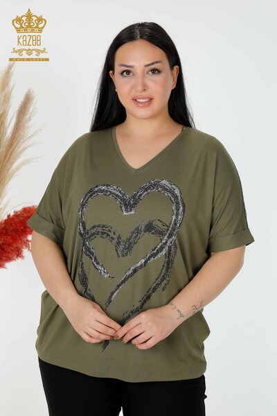 Venta al por mayor Blusa de Mujer Caqui Estampada Corazón - 77711 | kazee - Thumbnail