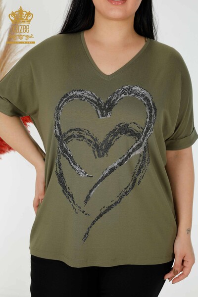 Venta al por mayor Blusa de Mujer Caqui Estampada Corazón - 77711 | kazee - Thumbnail
