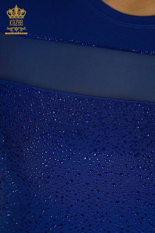 Al Por Mayor Blusa de Mujer Cristal Bordado Piedra - Azul Oscuro - 79101 | kazee