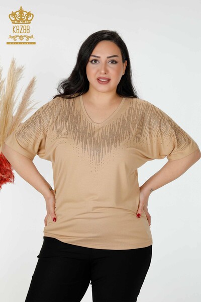 Venta al por mayor Blusa Mujer Cristal Bordado Beige - 77938 | kazee 