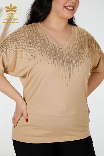 Venta al por mayor Blusa Mujer Cristal Bordado Beige - 77938 | kazee - 2