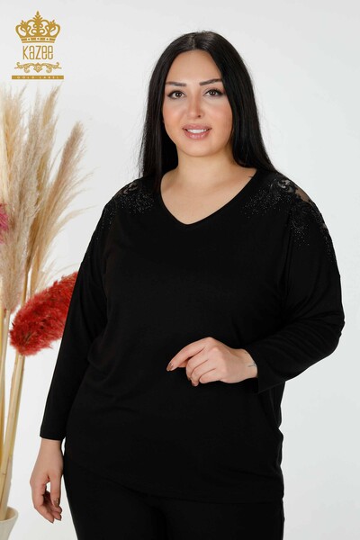 Venta al por mayor Blusa de Mujer Crystal Stone Bordado Negro - 78911 | kazee 
