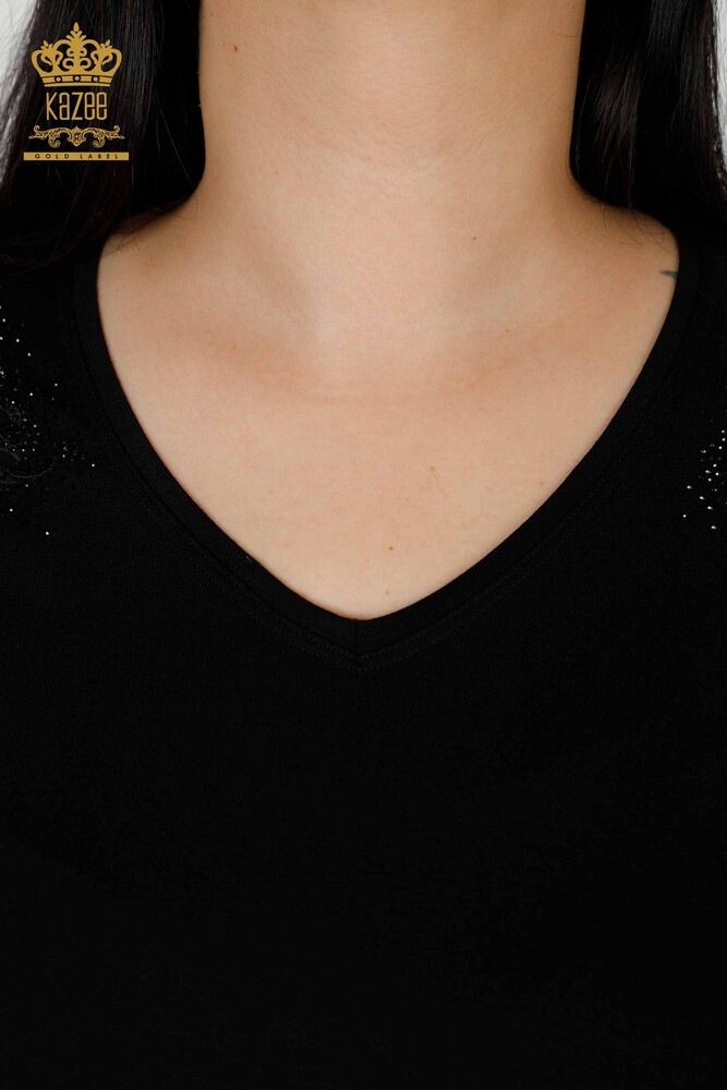 Venta al por mayor Blusa de Mujer Crystal Stone Bordado Negro - 78911 | kazee - 3