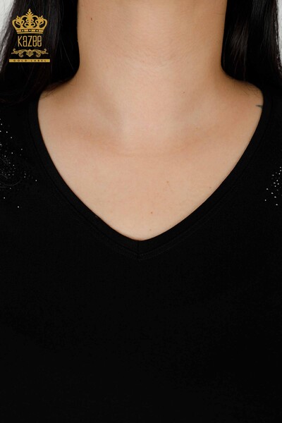 Venta al por mayor Blusa de Mujer Crystal Stone Bordado Negro - 78911 | kazee - 3