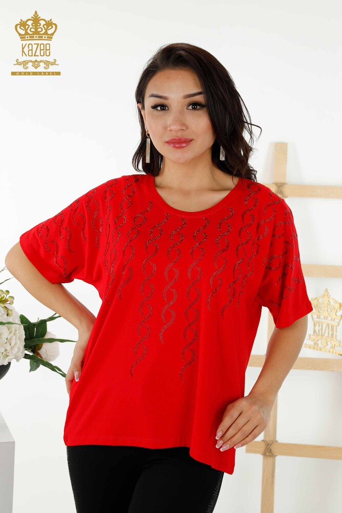 Venta al por mayor Blusa de Mujer - Cristal Piedra Bordada - Roja - 79069 | kazee - 1