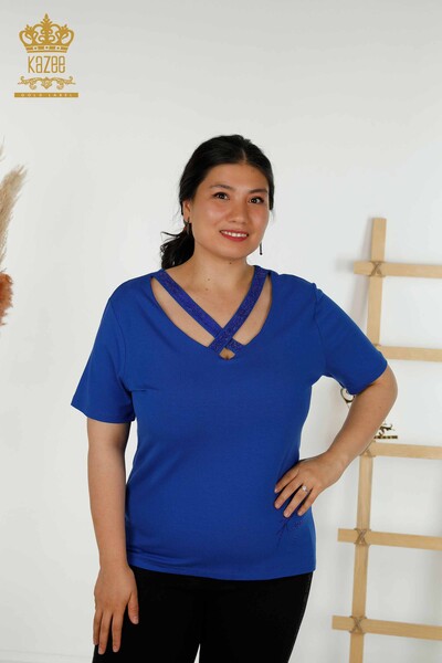 Venta al por mayor Blusa de mujer con cuello detallado Saks - 79311 | kazee - Thumbnail