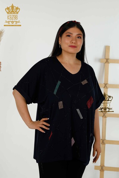 Venta al por mayor Blusa de Mujer - Cuello V - Azul Marino - 79320 | kazee 