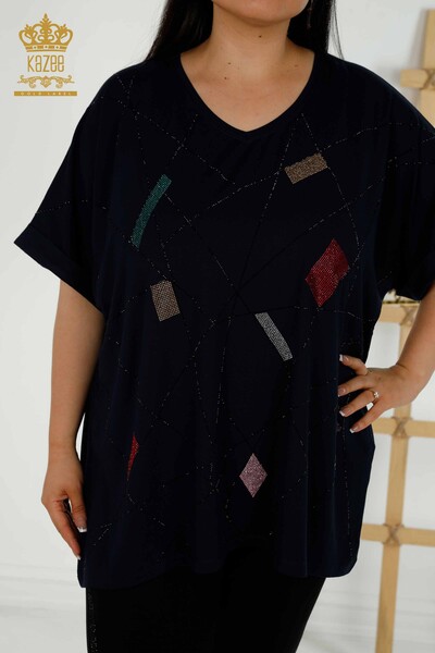 Venta al por mayor Blusa de Mujer - Cuello V - Azul Marino - 79320 | kazee - 2