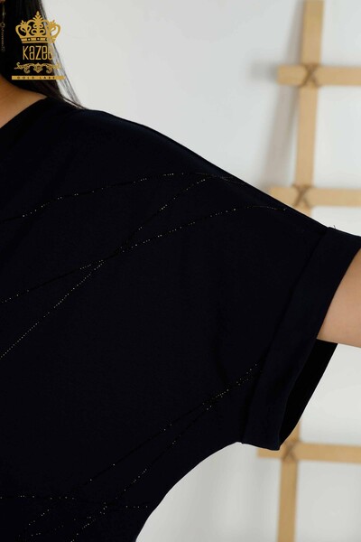 Venta al por mayor Blusa de Mujer - Cuello V - Azul Marino - 79320 | kazee - 5