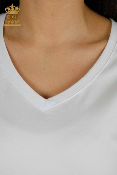 Venta al por mayor Blusa de mujer con cuello en V Blanco - 79564 | KAZEE - Thumbnail