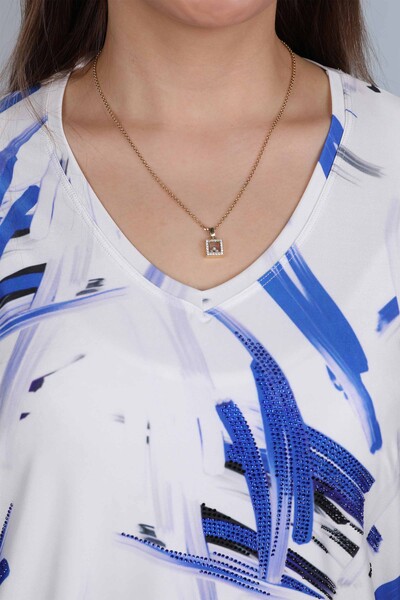 Venta al por mayor Blusa de mujer con cuello en V estampado digital a rayas - 12025 | kazee - Thumbnail